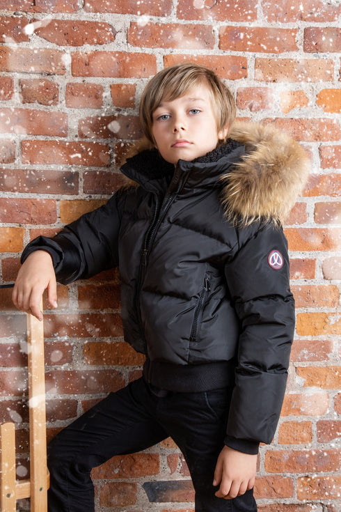 Ellabee Black Bomber with Natural Fur